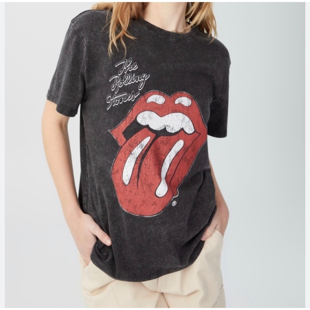 The Rolling Stones Cotton On Graphic T-Shirt Acid Wash Black Size M Band Tee